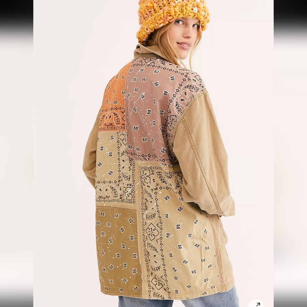 We The Free Swept Up Shirt Chore Patchwork Jacket Heritage Oversized